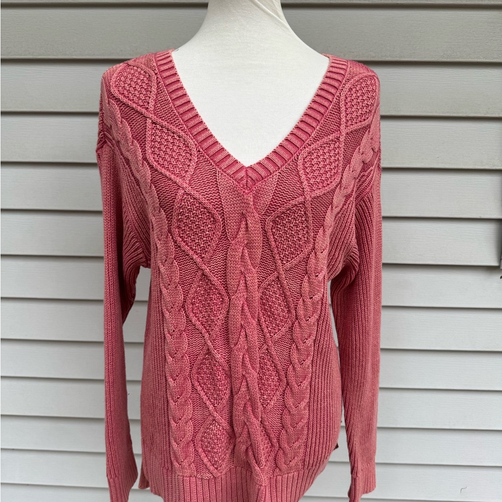Sonoma Pink V-Neck Cable Knit Sweater